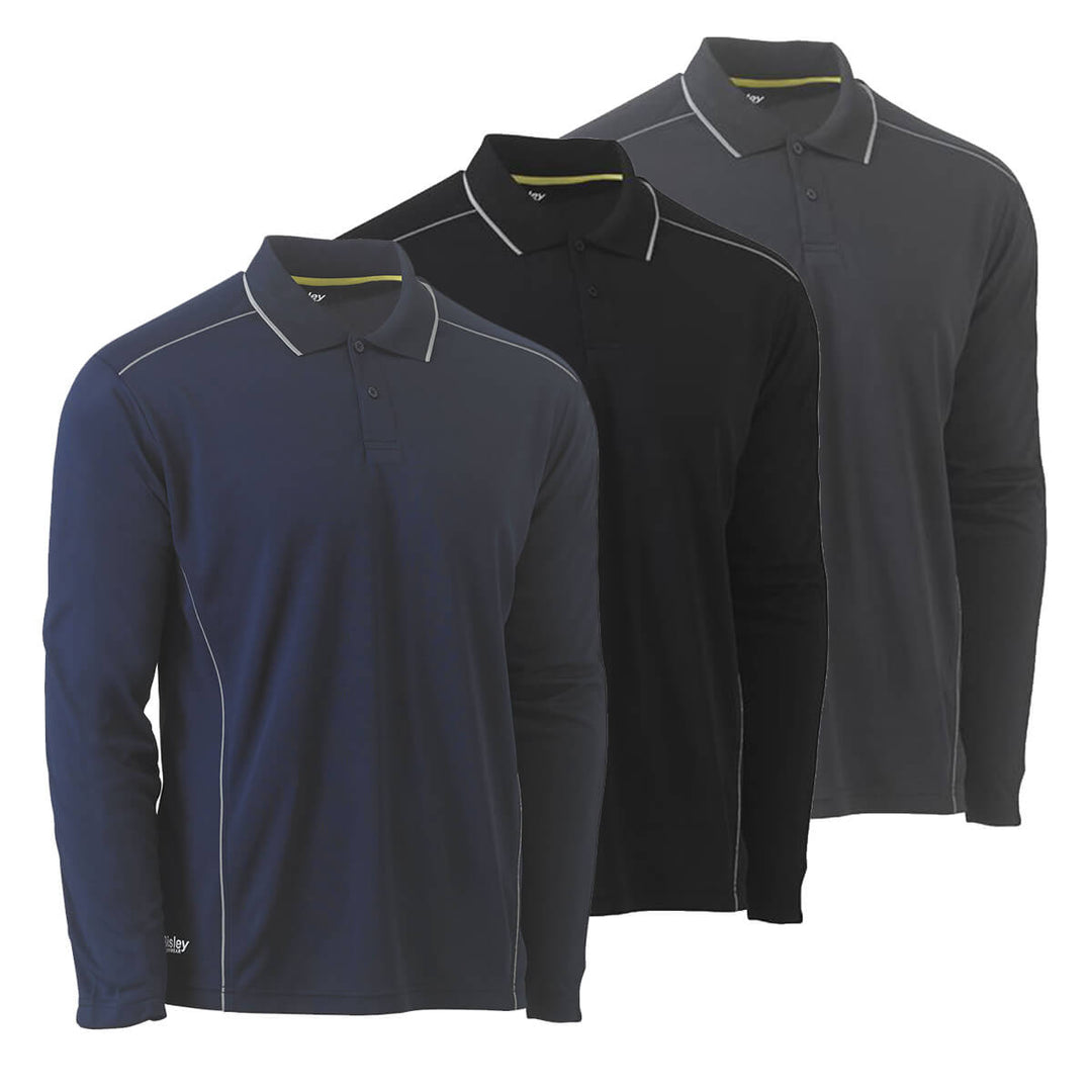 Bisley BK6425 Reflective Piping Cool Mesh Polo Shirt Long Sleeve