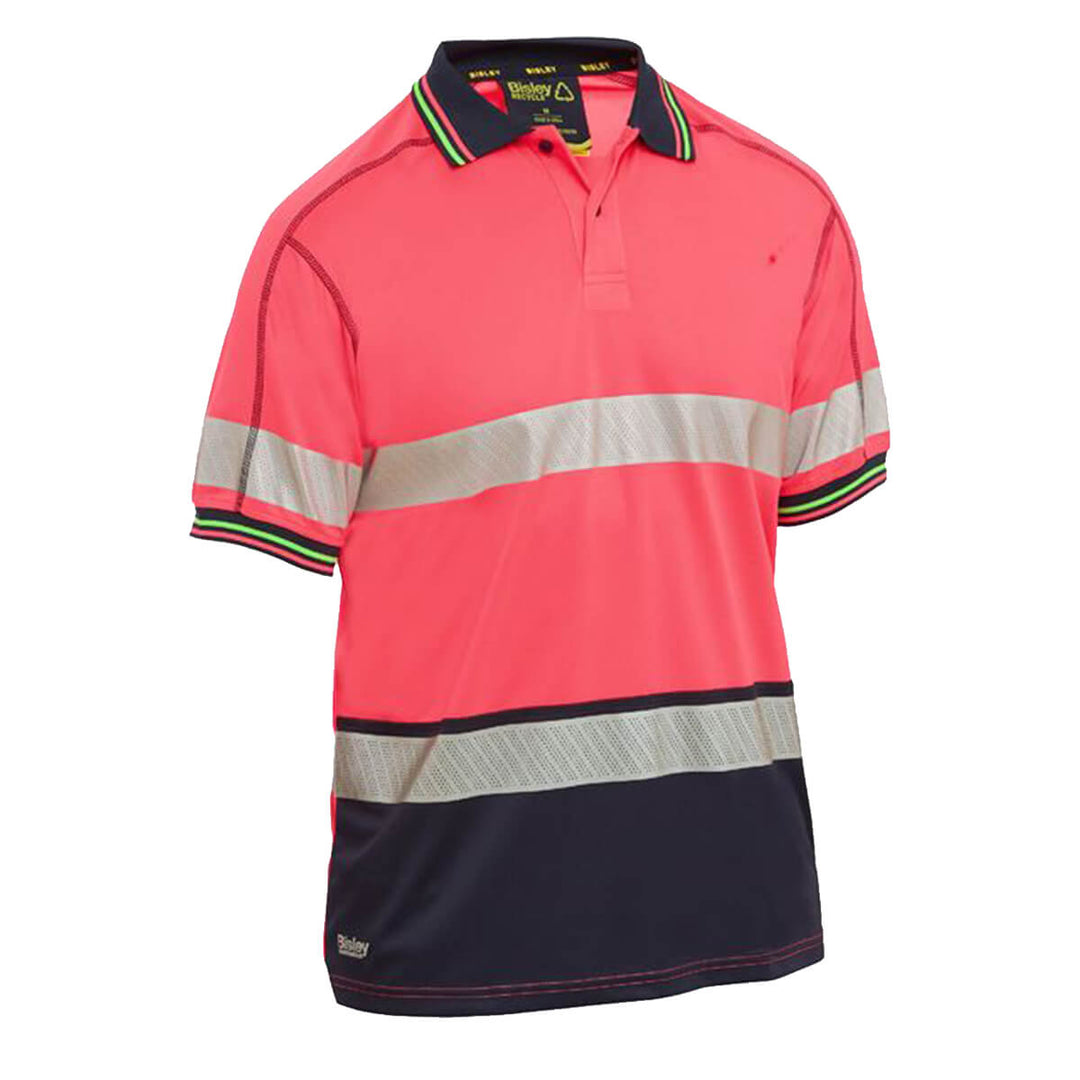 Bisley BK1219T Hi-Vis Taped Mesh Polo Short Sleeve Pink/Navy Front