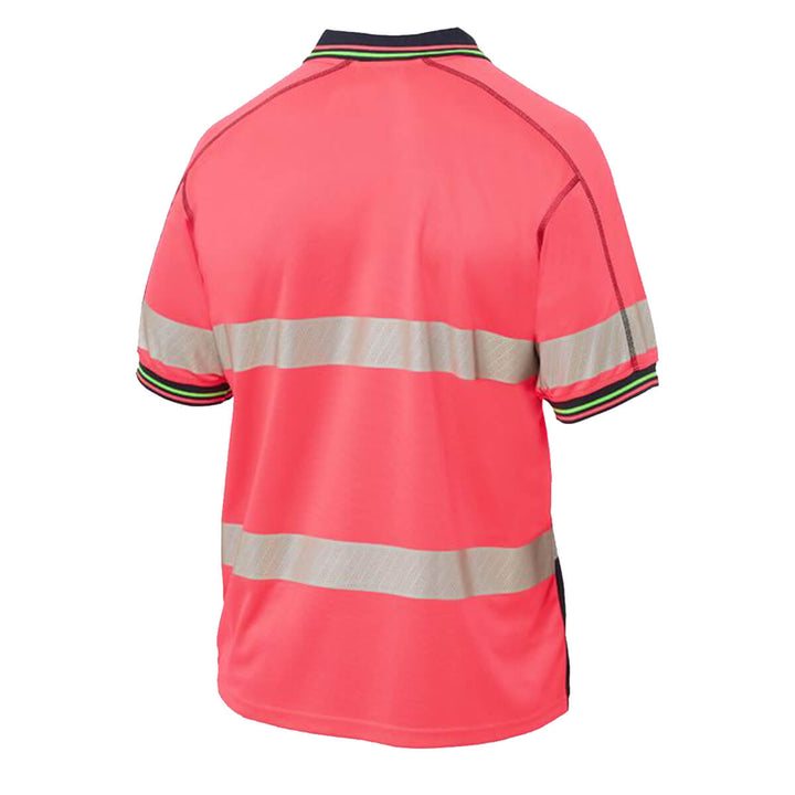 Bisley BK1219T Hi-Vis Taped Mesh Polo Short Sleeve Pink/Navy Back