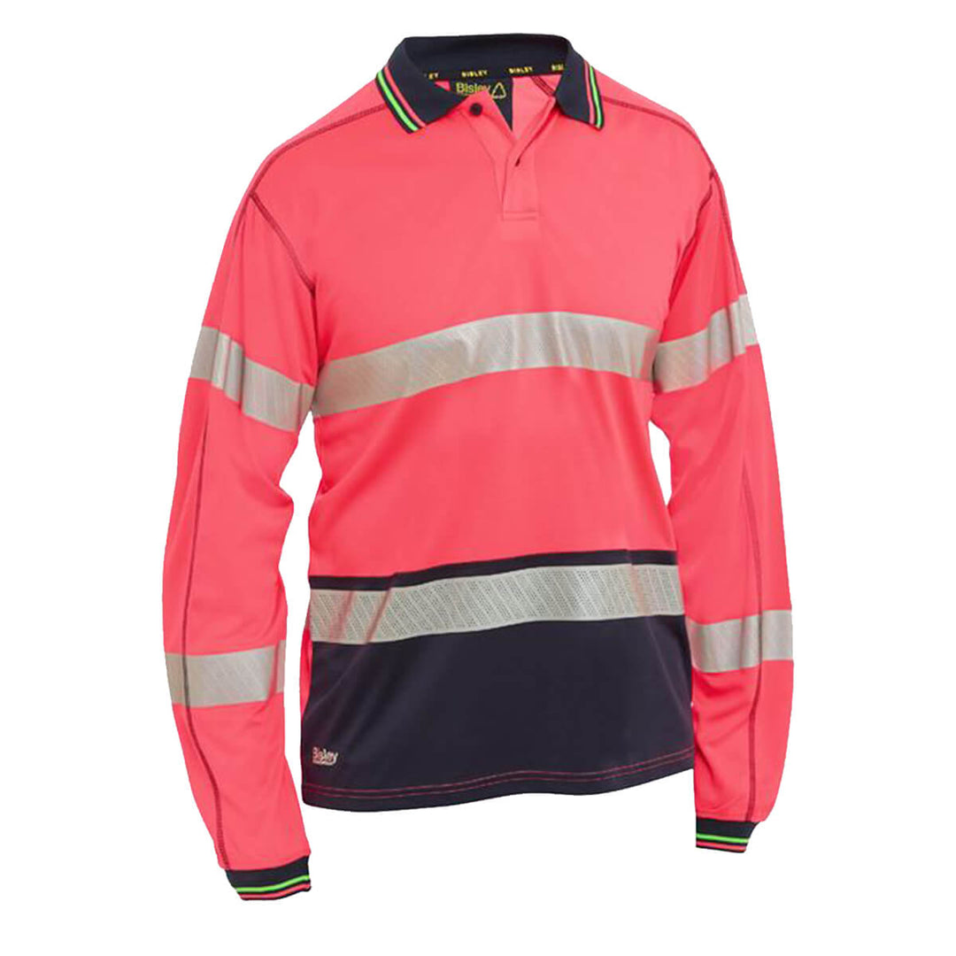 Bisley BK6219T Taped Hi-Vis Mesh Polo Long Sleeve Pink/Navy Front