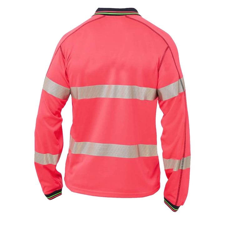 Bisley BK6219T Taped Hi-Vis Mesh Polo Long Sleeve Pink/Navy Back