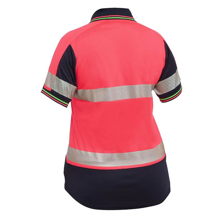 Bisley BKL1225T Ladies Hi-Vis Taped Polo Short Sleeve Pink Navy Back