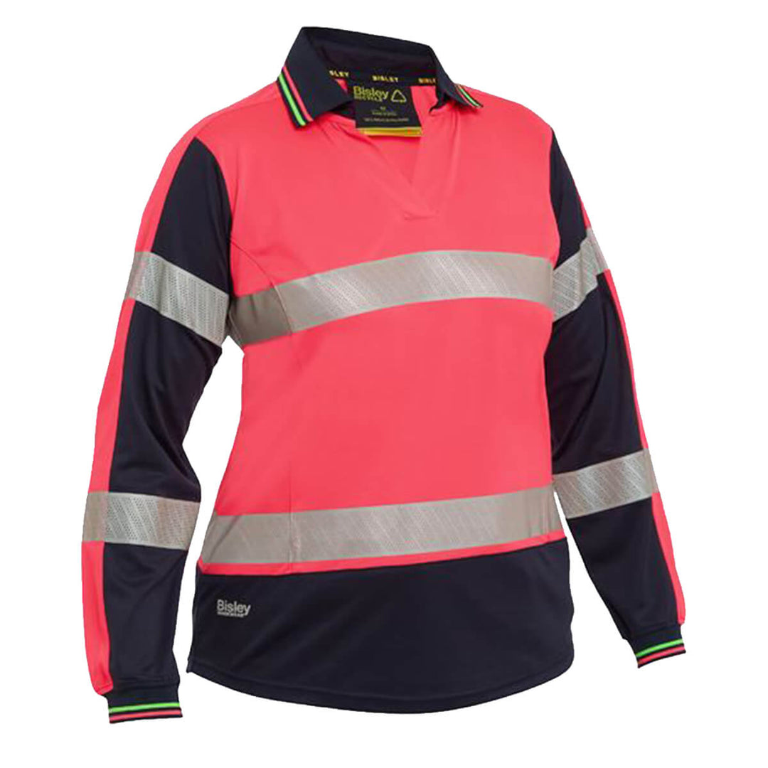 Bisley BKL6225T Ladies Hi-Vis Taped Polo Long Sleeve Hi Vis Pink/Navy Front