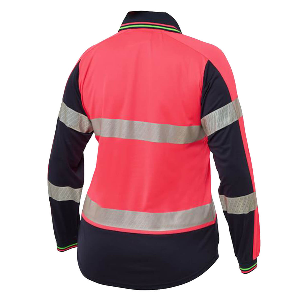 Bisley BKL6225T Ladies Hi-Vis Taped Polo Long Sleeve Hi Vis Pink/Navy Back