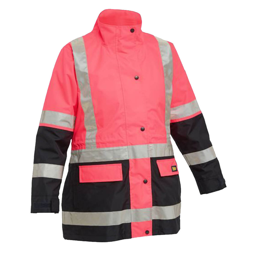 Bisley BKL6975 Women's Taped Hi Vis 5 In 1 Rain Jacket Hi Vis Pink Front