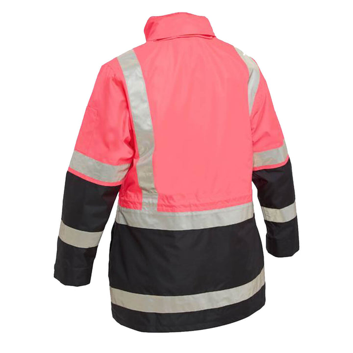 Bisley BKL6975 Women's Taped Hi Vis 5 In 1 Rain Jacket Hi Vis Pink Back