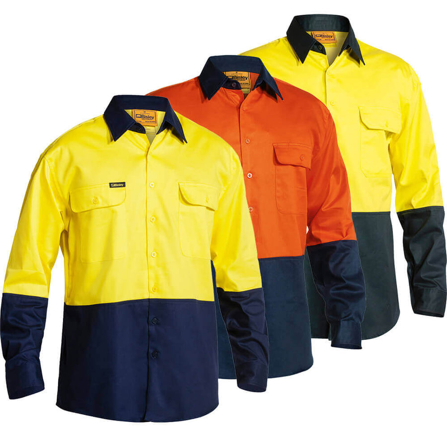 Bisley BS6267 Hi-Vis Cotton Drill Shirt Long Sleeve