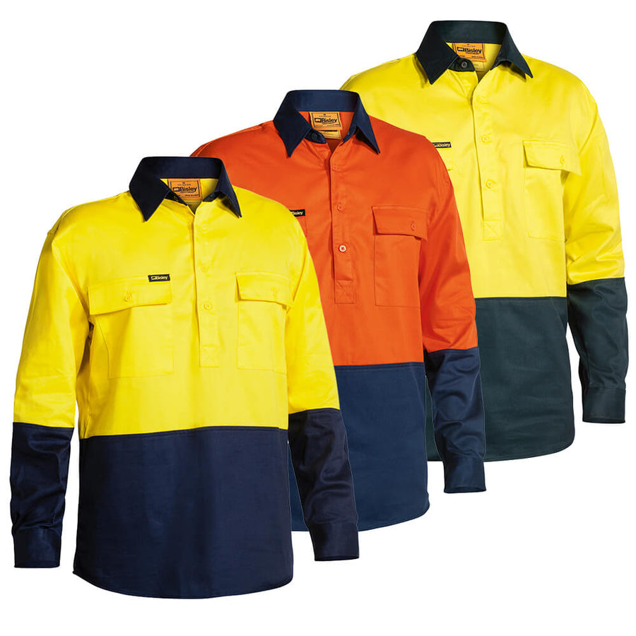 Bisley BSC6267 Hi-Vis Closed Front Cotton Shirt Long Sleeve