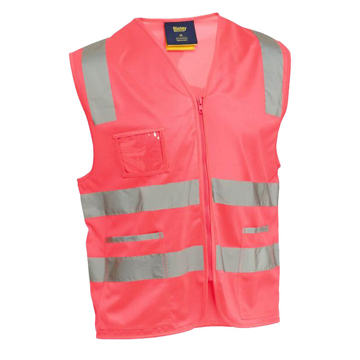 Bisley BV0341T Hi-Vis Taped Safety Zip Vest Hi Vis Pink Front