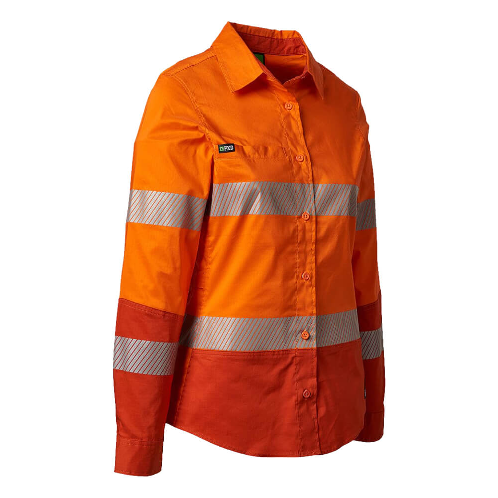 FXD LSH2WT Womens Hi-Vis Taped Shirt Orange Front RHS