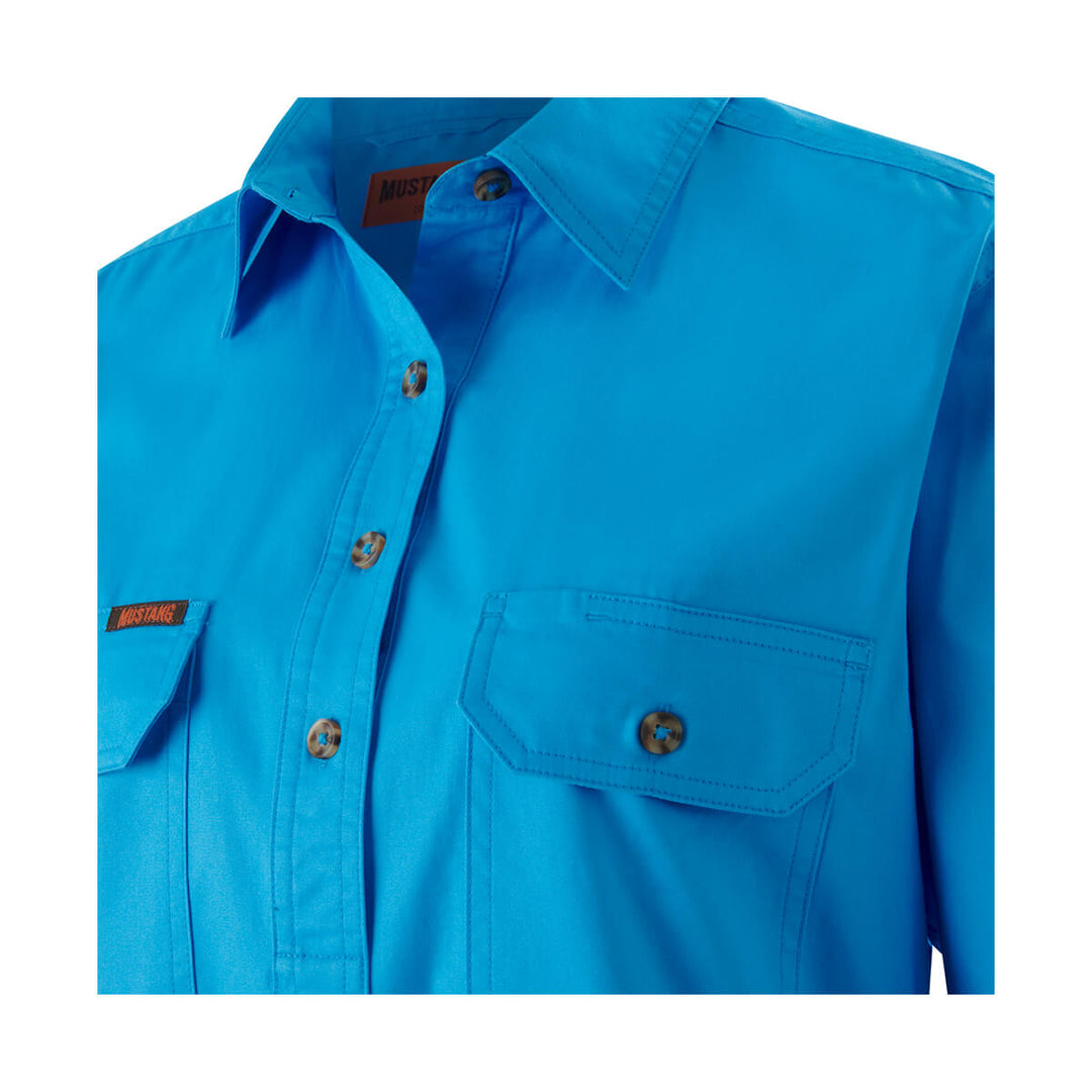 Mustang Signature Y08399 Womens Closed Front Shirt Cornflower Front Pockets