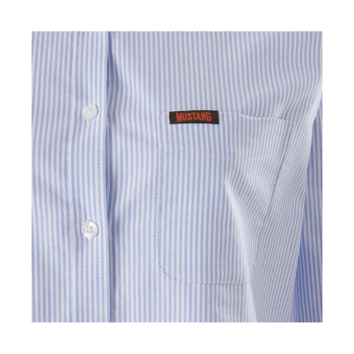 Mustang Signature Y08400 Womens Striped Dress Shirt Blue Stripe Front Pocket