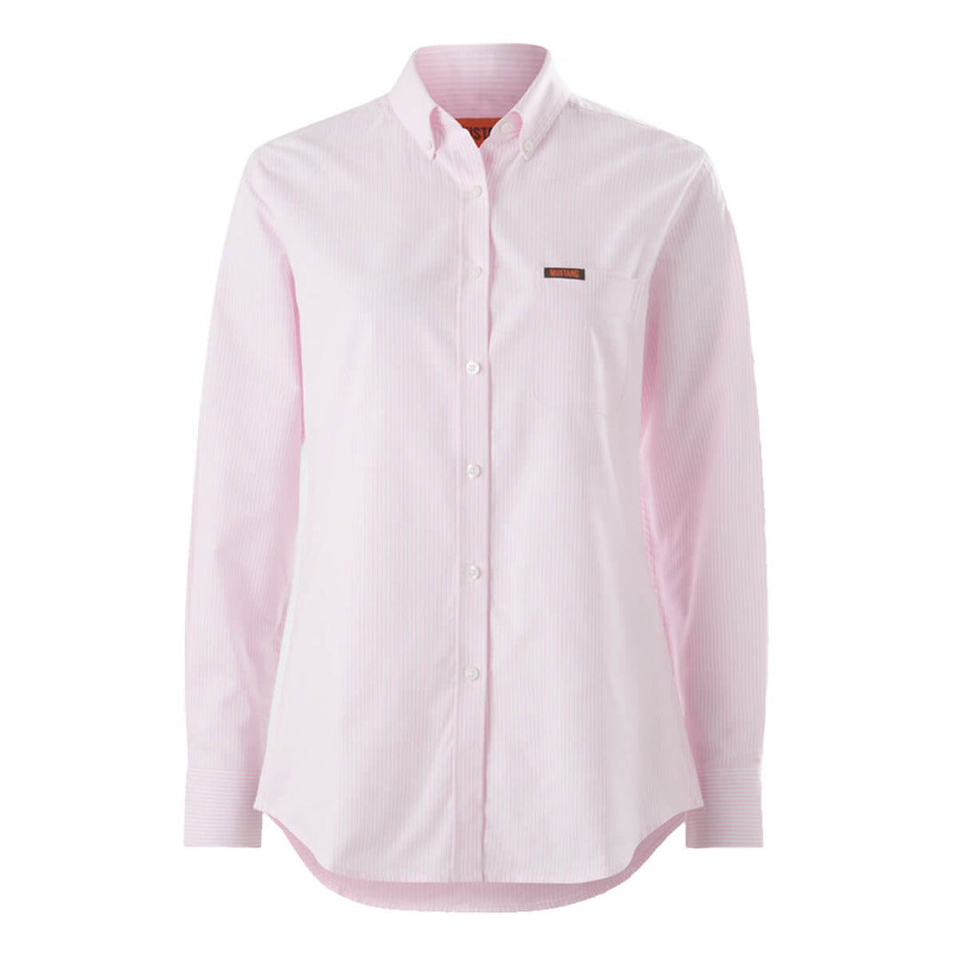 Mustang Signature Y08400 Womens Striped Dress Shirt Pink Stripe