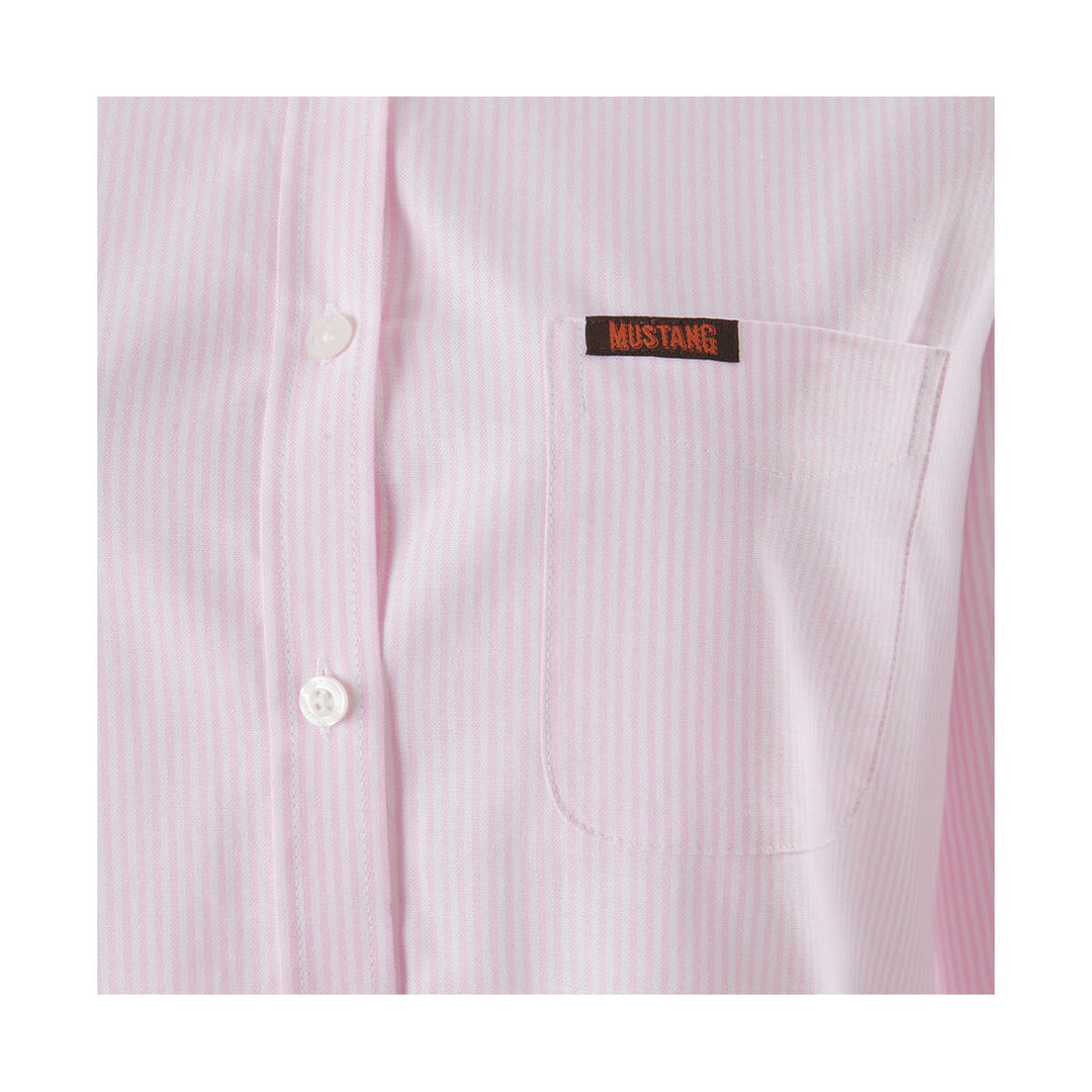 Mustang Signature Y08400 Womens Striped Dress Shirt Pink Stripe Front Pocket