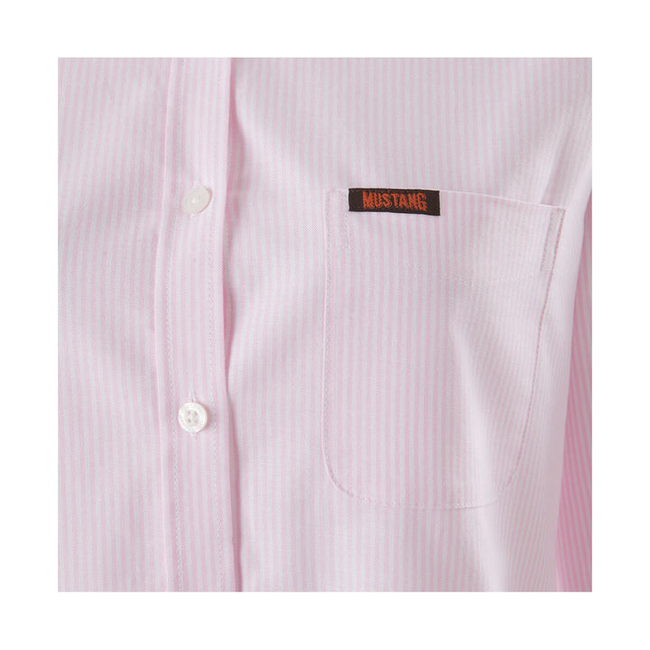 Mustang Signature Y08400 Womens Striped Dress Shirt Pink Stripe Front Pocket