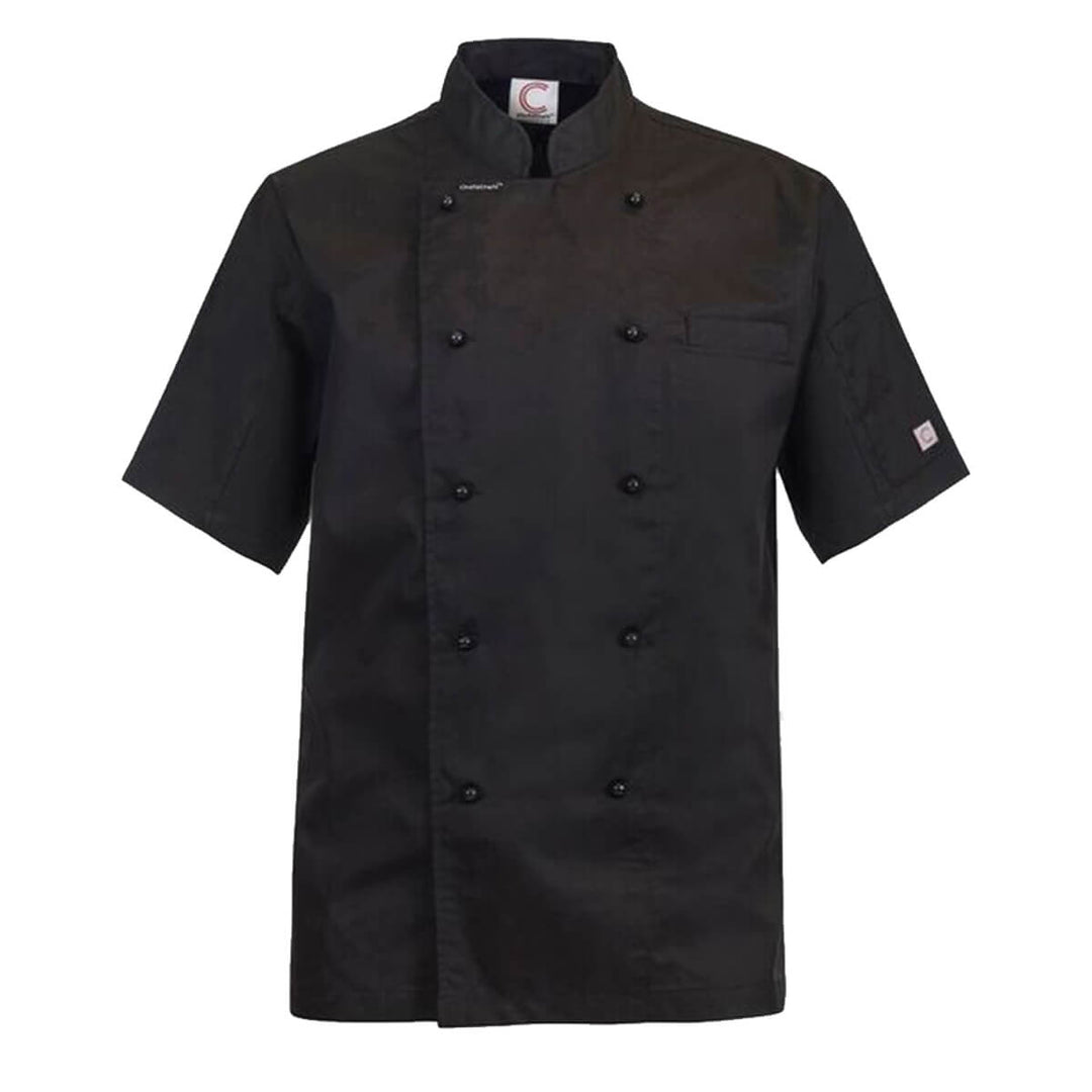 ChefsCraft CJ049 Chef Jacket - 155gsm Short Sleeve Black Front