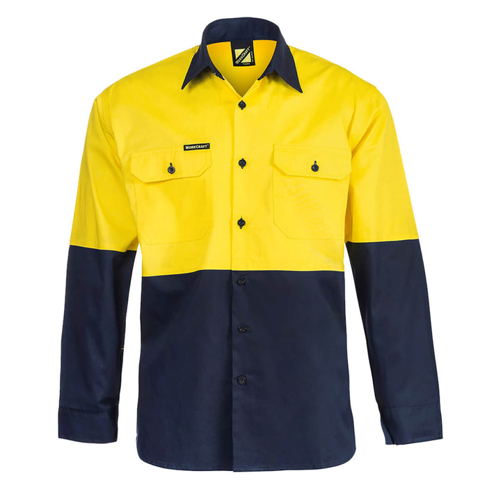 WorkCraft WS4247 Hi-Vis Lightweight Vented Shirt Yellow Navy