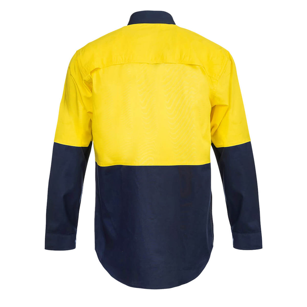 WorkCraft WS4247 Hi-Vis Lightweight Vented Shirt Yellow Navy Back