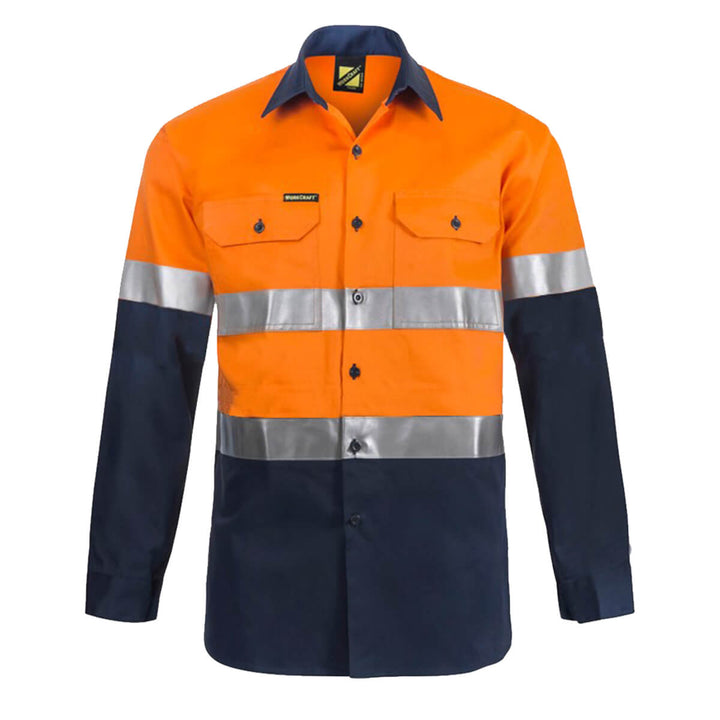 WorkCraft WS6030 Hi-Vis Taped Lightweight Vented Shirt Orange Navy