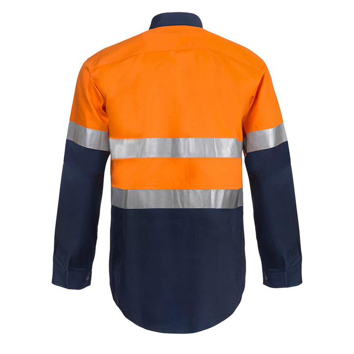 WorkCraft WS6030 Hi-Vis Taped Lightweight Vented Shirt Orange Navy Back