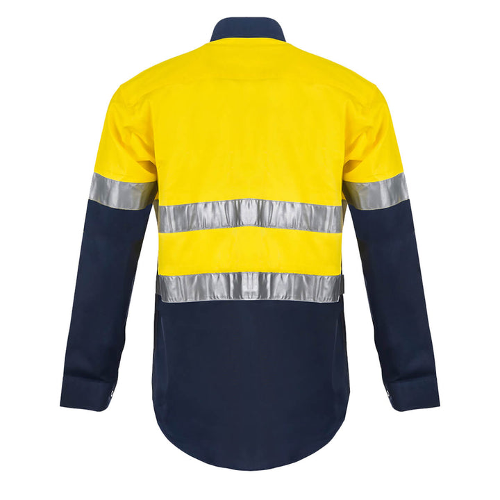 WorkCraft WS6030 Hi-Vis Taped Lightweight Vented Shirt Yellow Navy Back