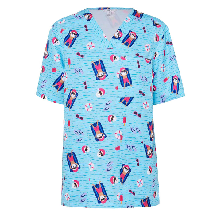 NNT CATRGK Festive Santa Pool Party Scrub Top Aqua