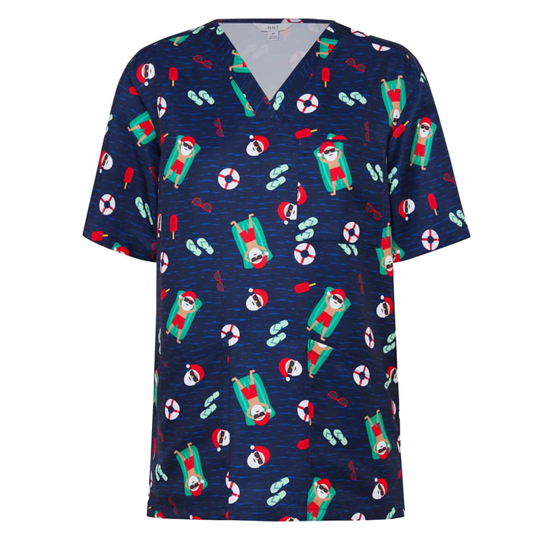 NNT CATRGK Festive Santa Pool Party Scrub Top Midnight