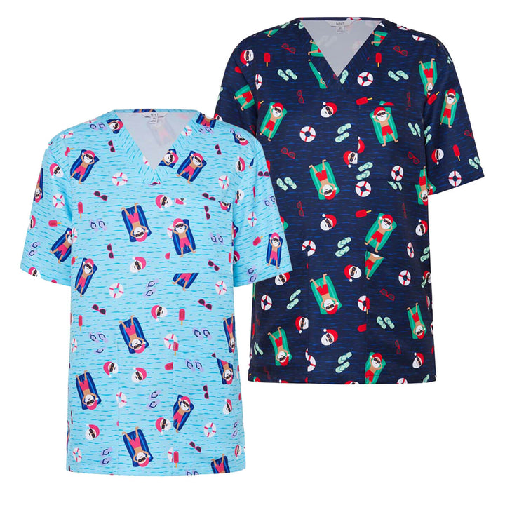 NNT CATRGK Festive Santa Pool Party Scrub Top