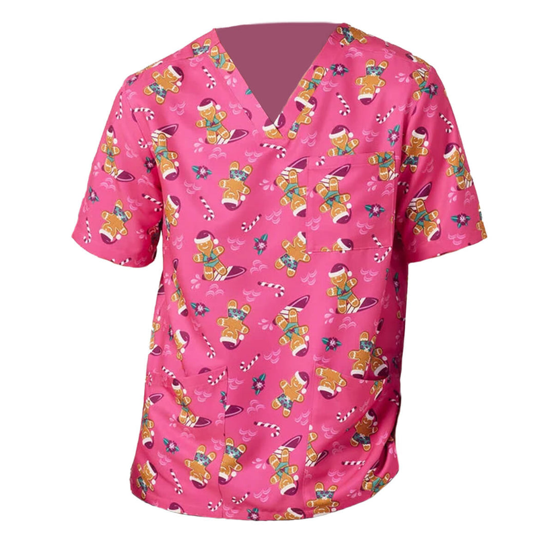 NNT CATUXV XMAS Gingerbread Surfer Print Scrub Top Pink