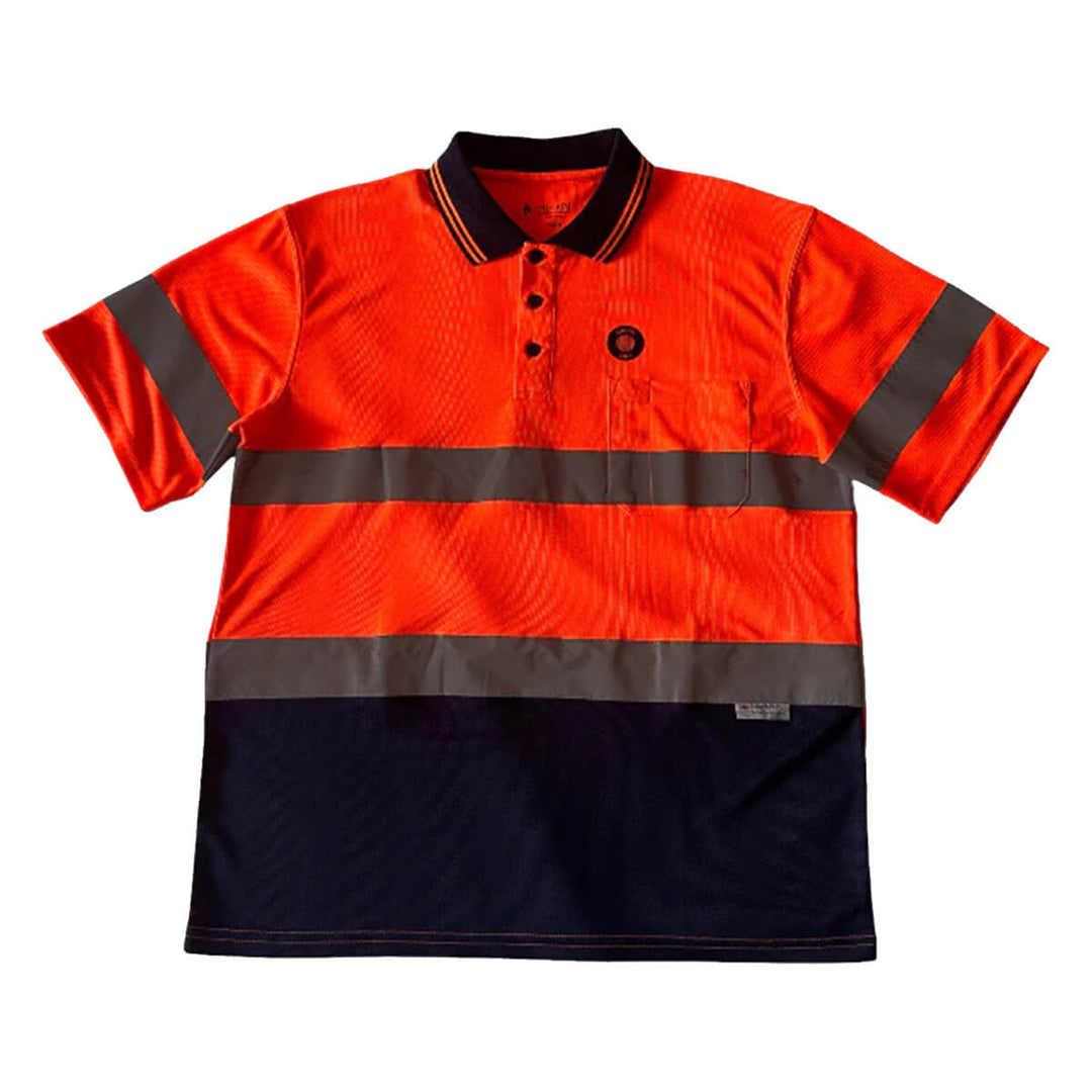 Pilgrim 4600 Mens Hi-Vis Taped Short Sleeve Polo Shirt Orange Navy