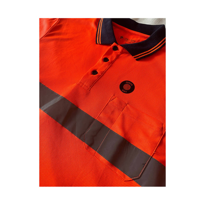 Pilgrim 4600 Mens Hi-Vis Taped Short Sleeve Polo Shirt Orange Navy Detail