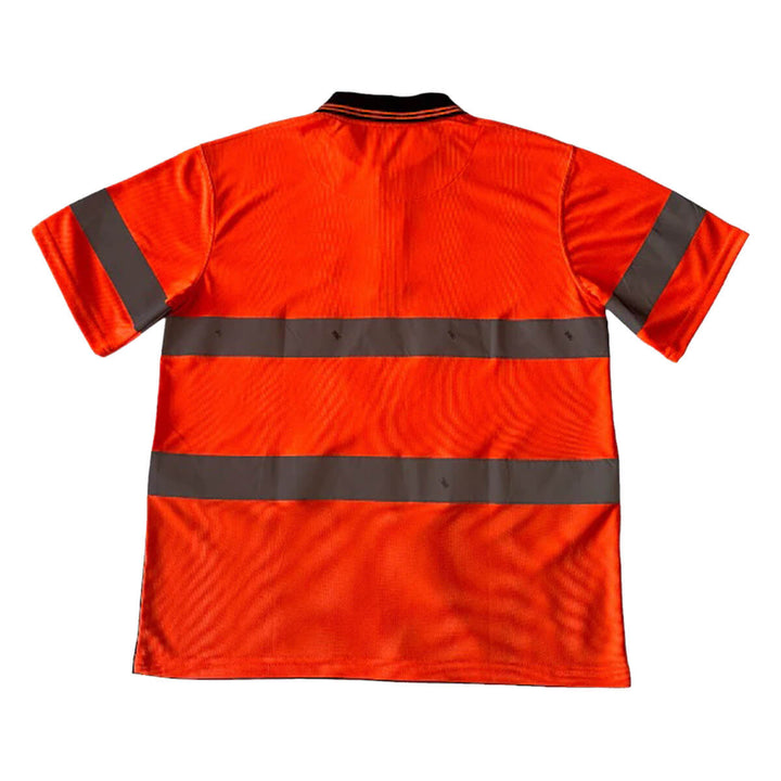 Pilgrim 4600 Mens Hi-Vis Taped Short Sleeve Polo Shirt Orange Navy Back