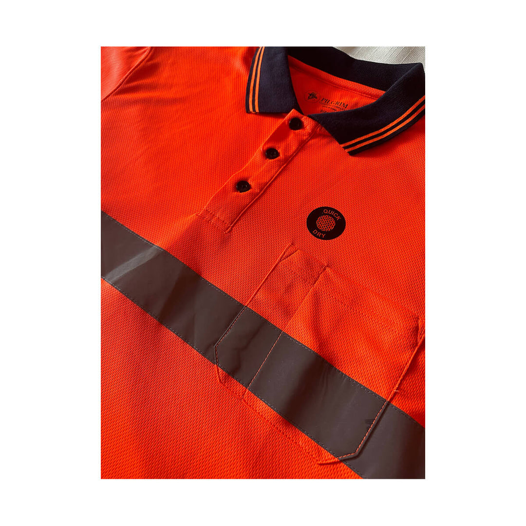 Pilgrim 4601 Long Sleeve Hi-Vis Polo Orange Navy Detail