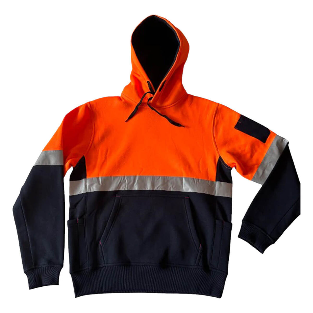 Pilgrim 4610 Mens Hi-Vis Taped Popover Hooded Top Orange Navy