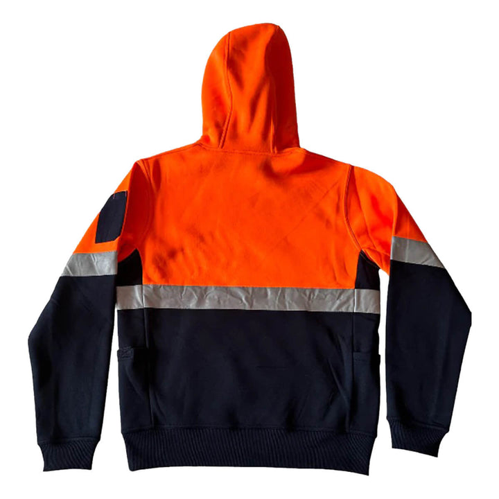 Pilgrim 4610 Mens Hi-Vis Taped Popover Hooded Top Orange Navy Back