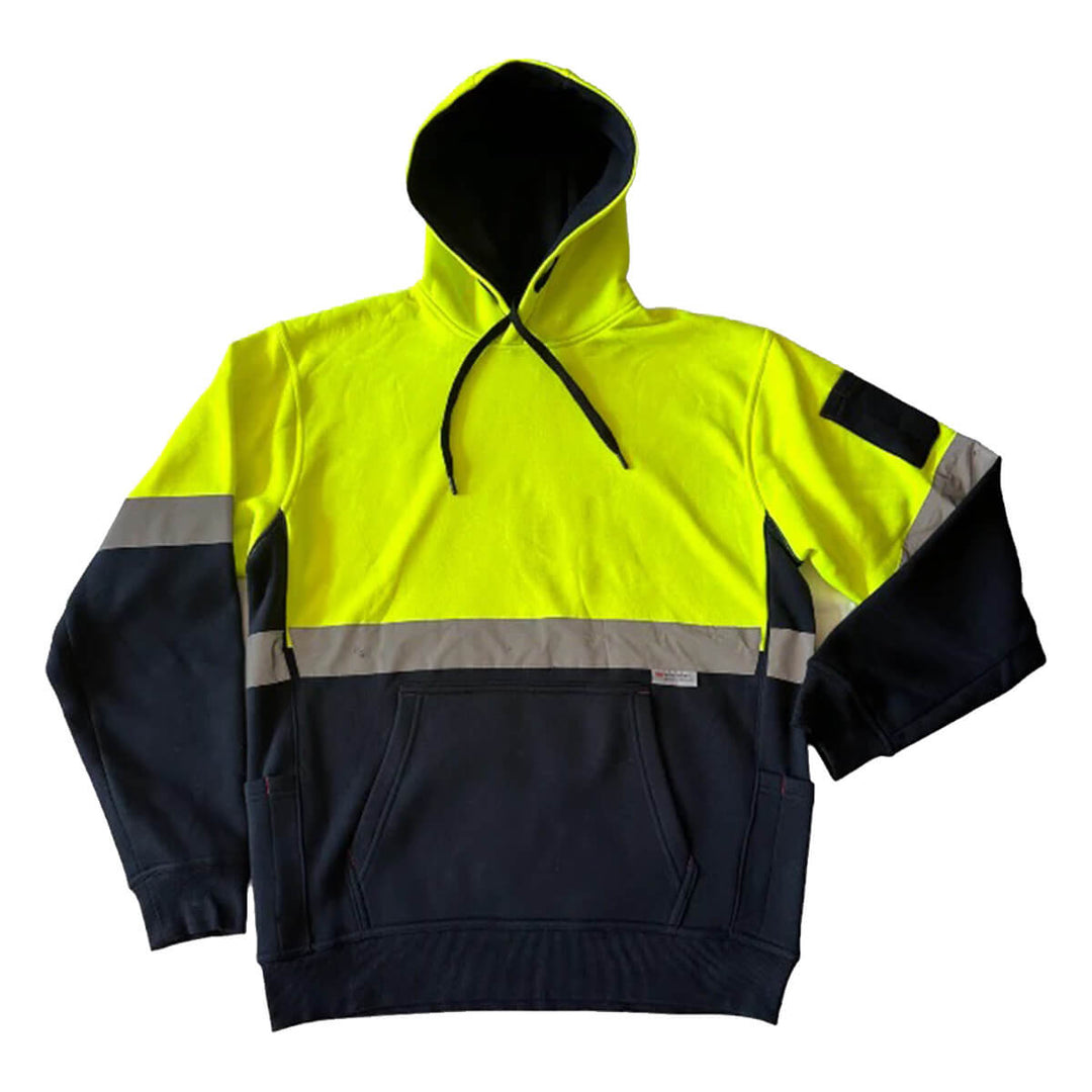 Pilgrim 4610 Mens Hi-Vis Taped Popover Hooded Top Yellow Navy