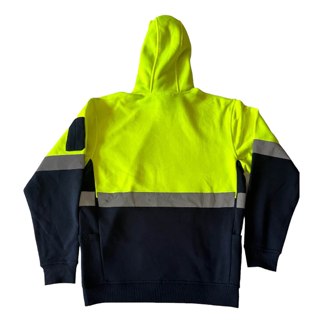 Pilgrim 4610 Mens Hi-Vis Taped Popover Hooded Top Yellow Navy Back