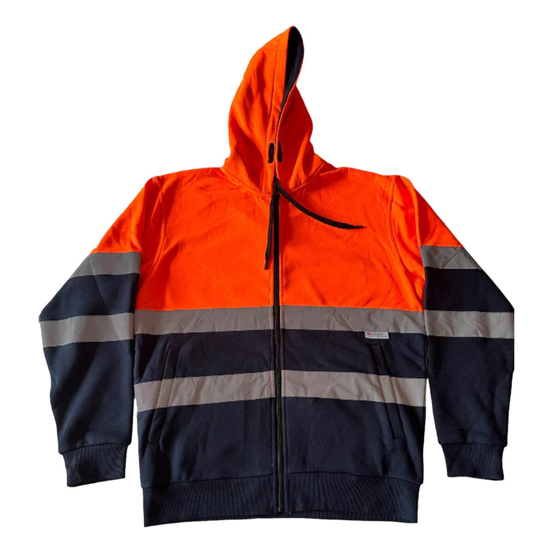 Pilgrim 4611 Mens Hi-Vis Taped Full Zip Hooded Top Orange Navy