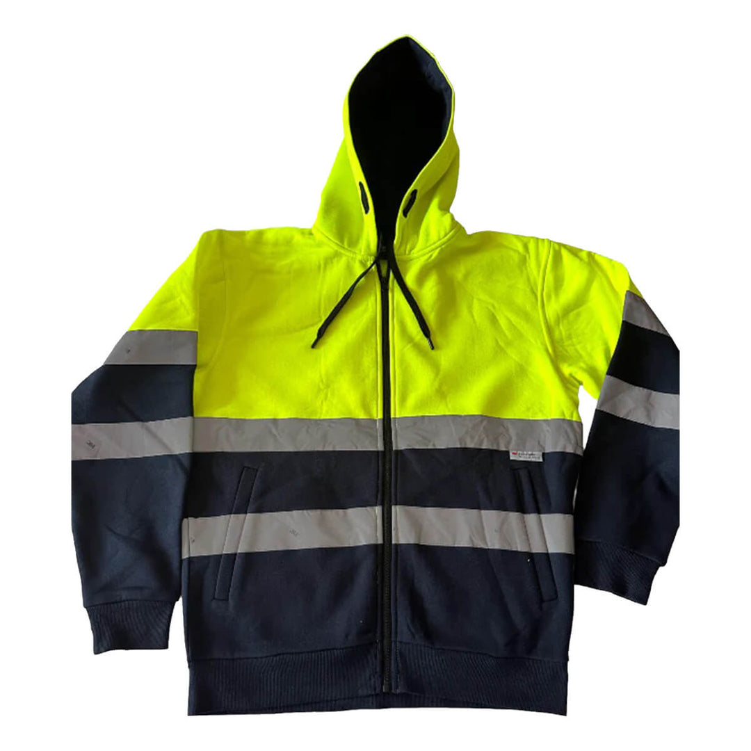 Pilgrim 4611 Mens Hi-Vis Taped Full Zip Hooded Top Yellow Navy