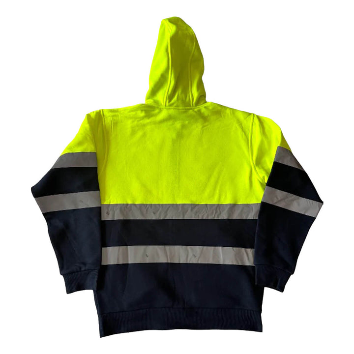 Pilgrim 4611 Mens Hi-Vis Taped Full Zip Hooded Top Yellow Navy Back