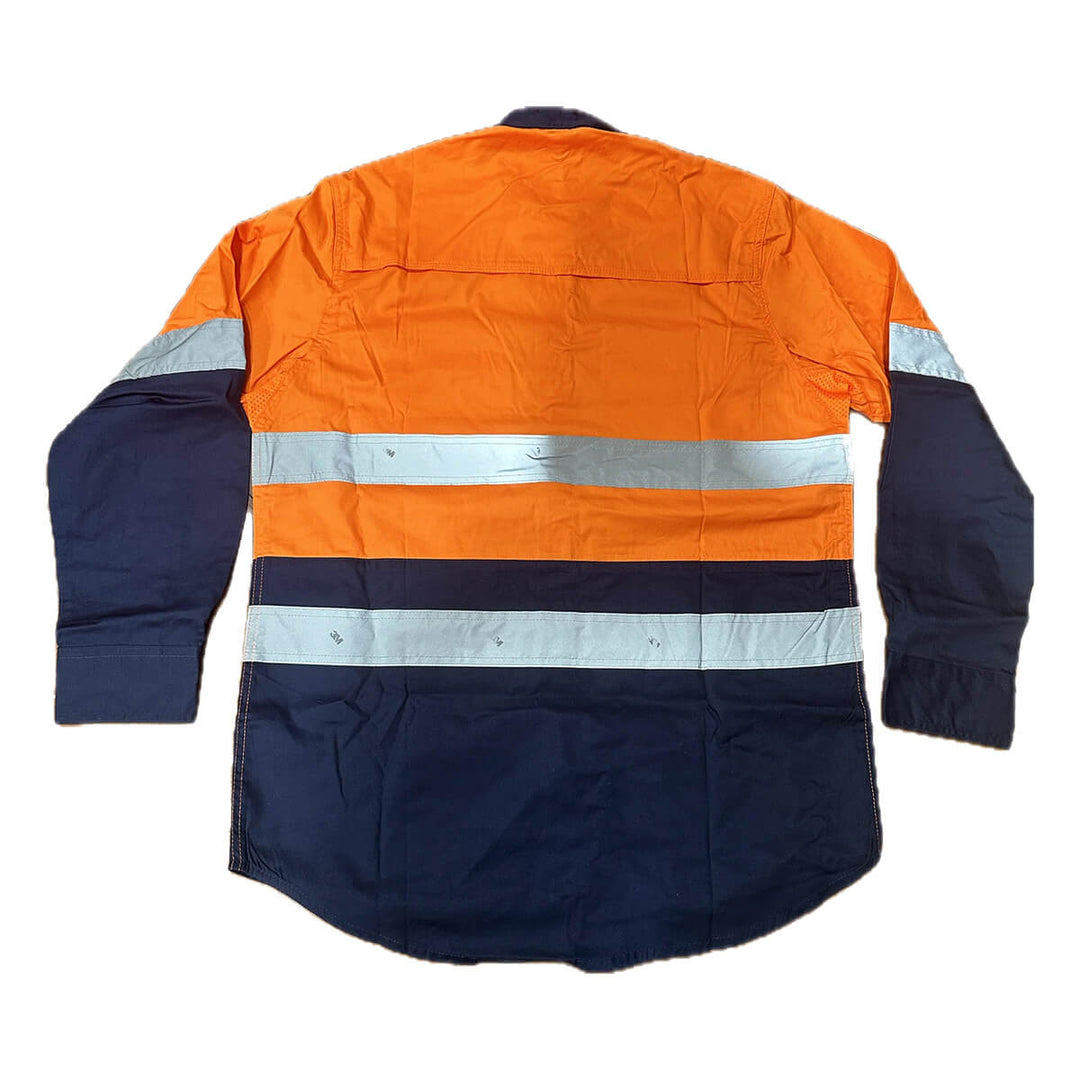 Pilgrim 4625 Mens Hi-Vis Full Button Taped Work Shirt Orange Navy Back