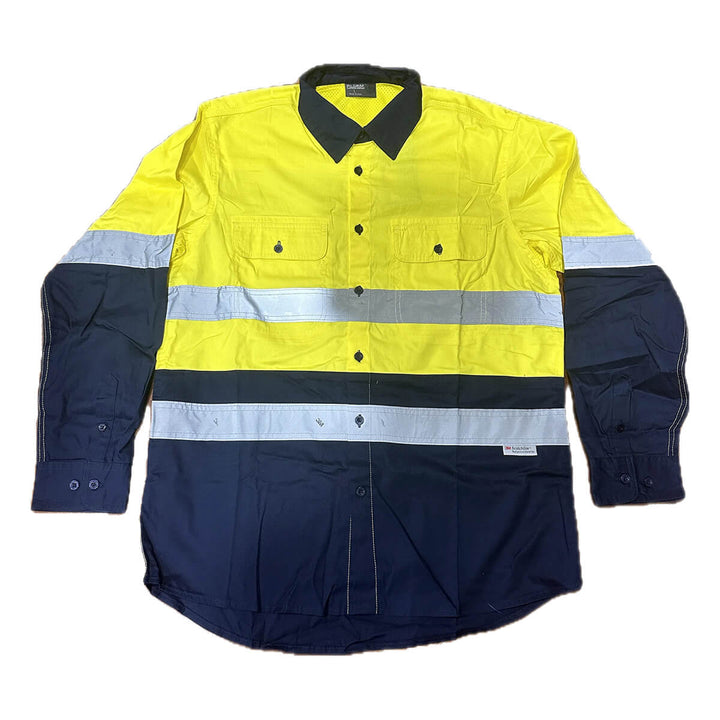 Pilgrim 4625 Mens Hi-Vis Full Button Taped Work Shirt Yellow Navy