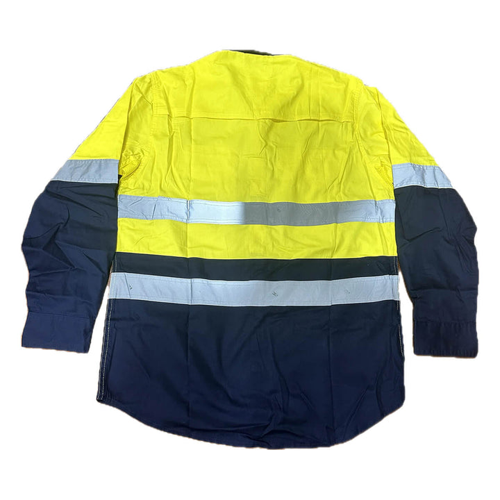 Pilgrim 4625 Mens Hi-Vis Full Button Taped Work Shirt Yellow Navy Back