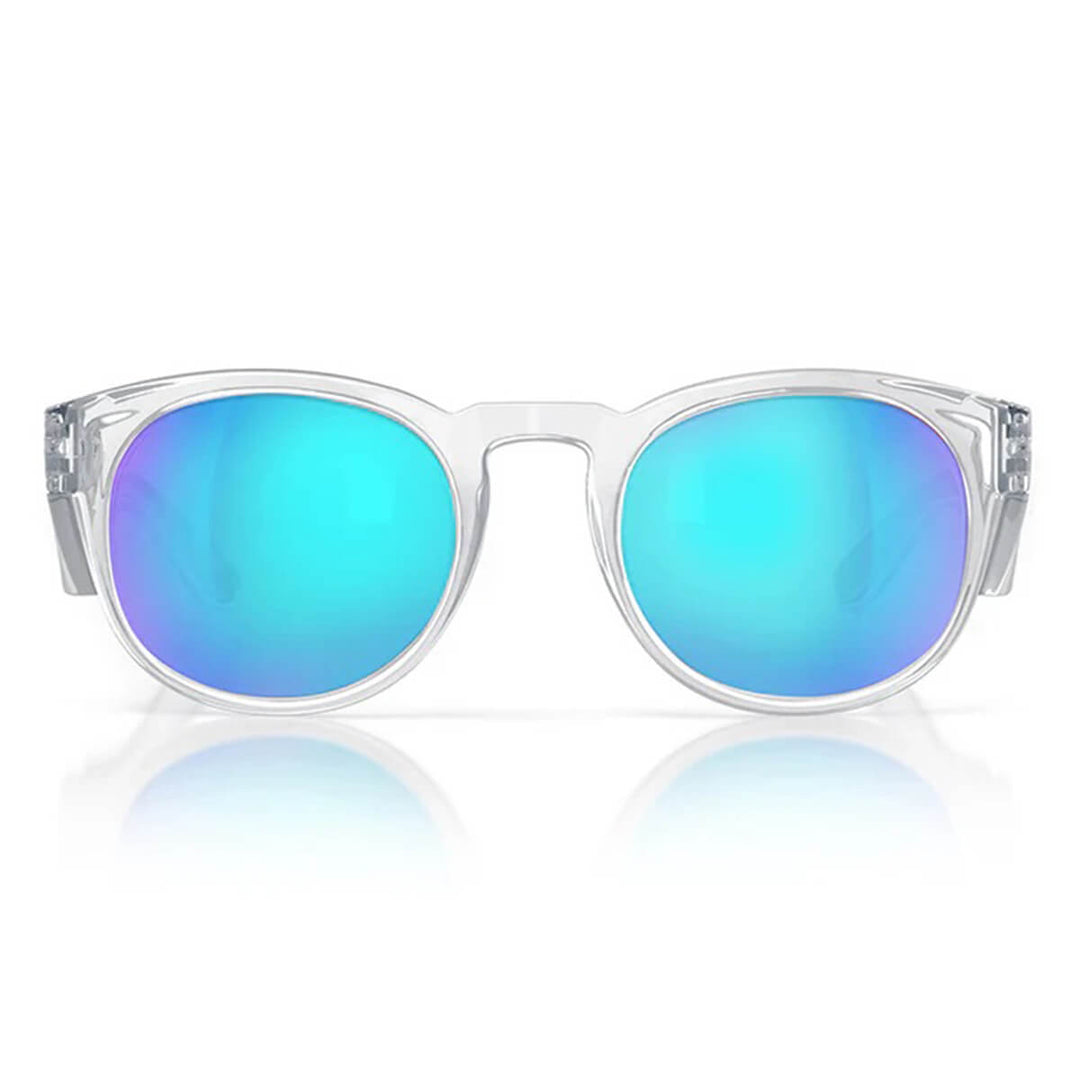 SafeStyle Cruisers Clear Frame Mirror Blue Polarised Lens Front