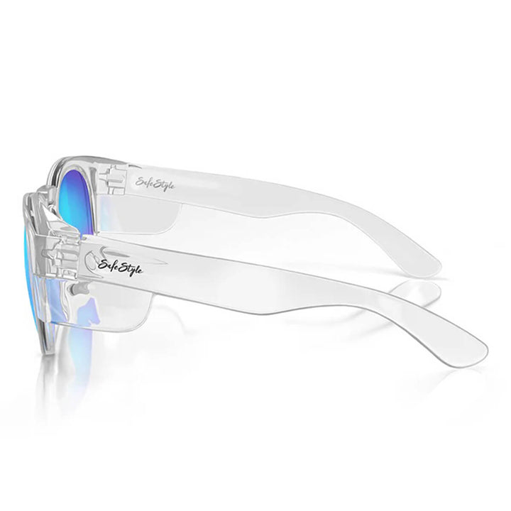 SafeStyle Cruisers Clear Frame Mirror Blue Polarised Lens Side