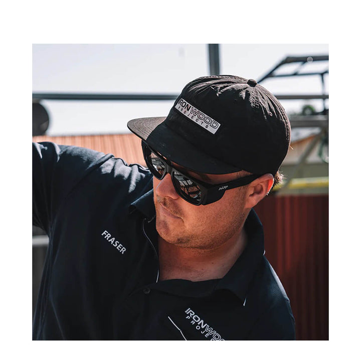 SafeStyle Fusions XL Matte Black Frame Polarised Lens Worn by Man in Cap