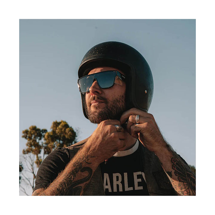 SafeStyle Primes Black Frame Polarised Lens worn by man in helmet