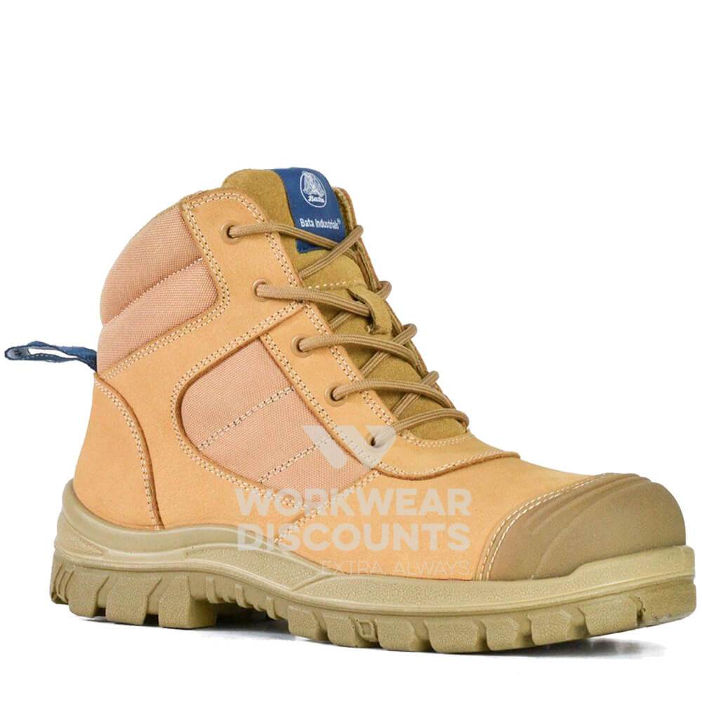 Bata Zippy Lace Zip Safety Ankle Boots Wheat Wheat 2