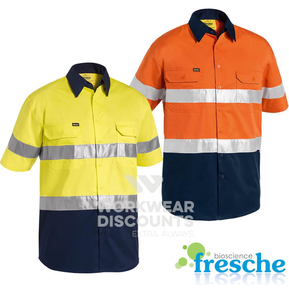 Bisley BS1896 Hi-Vis Taped Lightweight Cotton Drill Shirt Short Sleeve