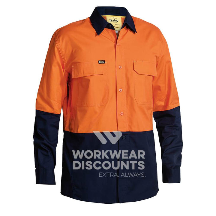 Bisley BS6415 Hi-Vis X Airflow Vented  Ripstop Shirt Orange Navy Front